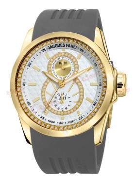 JACQUES FAREL Multifunction Crystals Grey Rubber Strap
